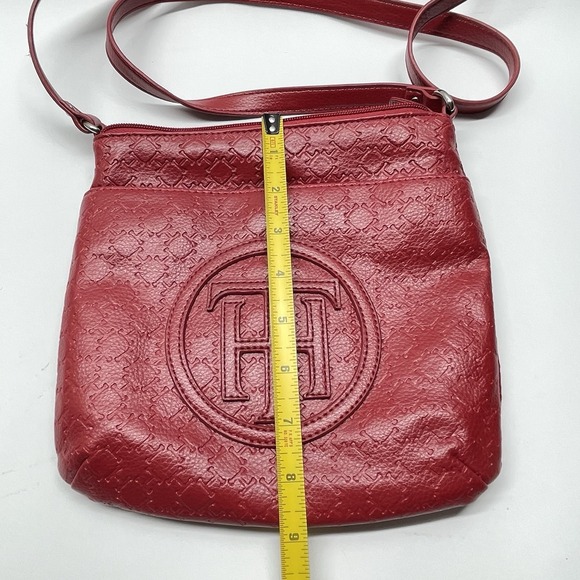 Tommy Hilfiger Crossbody Shoulder Strap Zipper Faux Leather Red Bag Purse - Picture 9 of 9